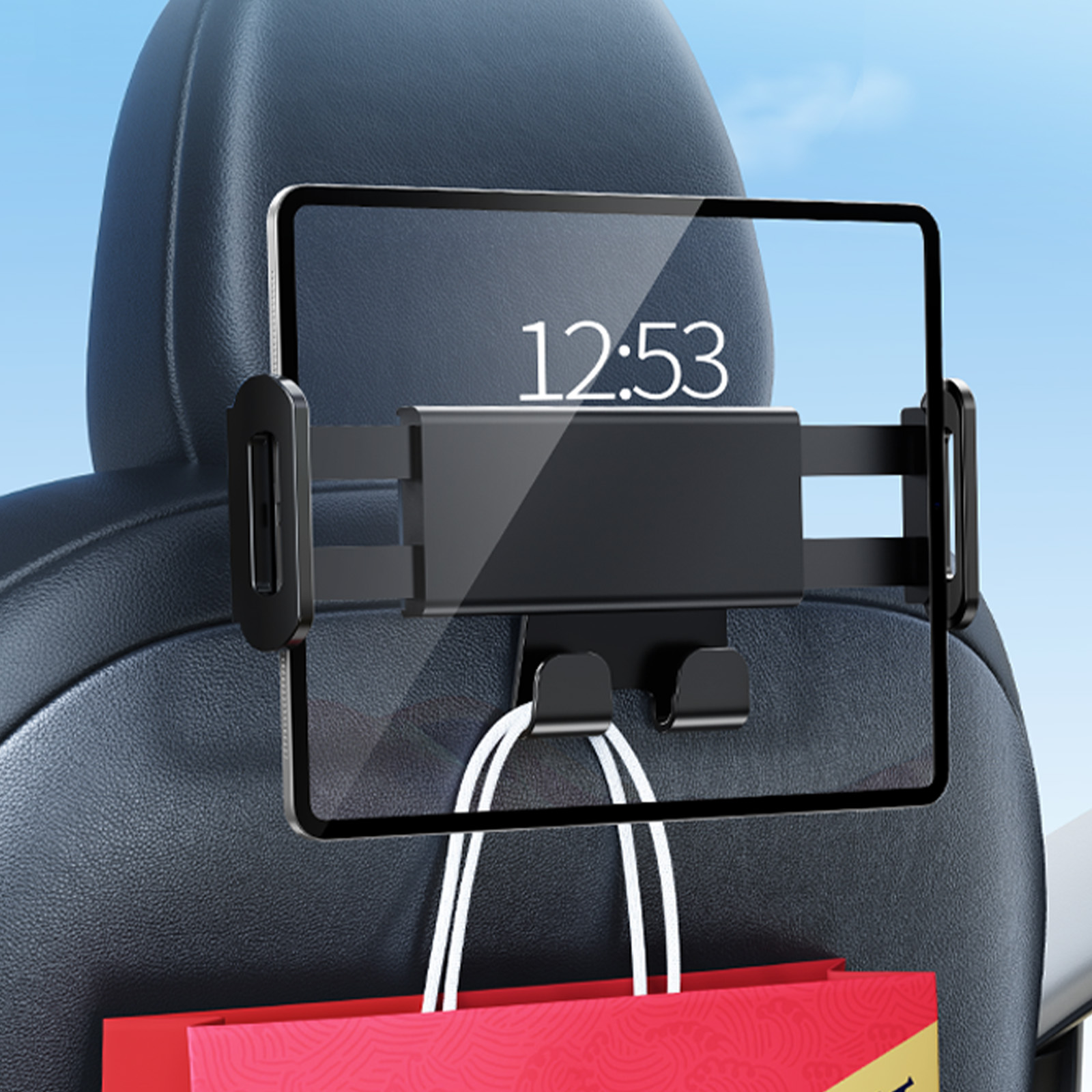 Tesla Tablet Accessories - Hipacool-テスラカーリアシートマウント、2 in 1フックと電話ホルダー、4.7-13 
