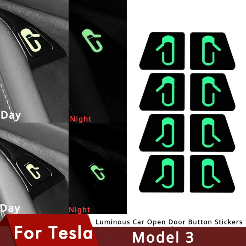 Tesla Tablet Accessories - テスラモデル3用の車のオープンドアボタンステッカー,自動アクセサリーオープニングステッカー,アームレスト,ウィンドウリフトスイッチ