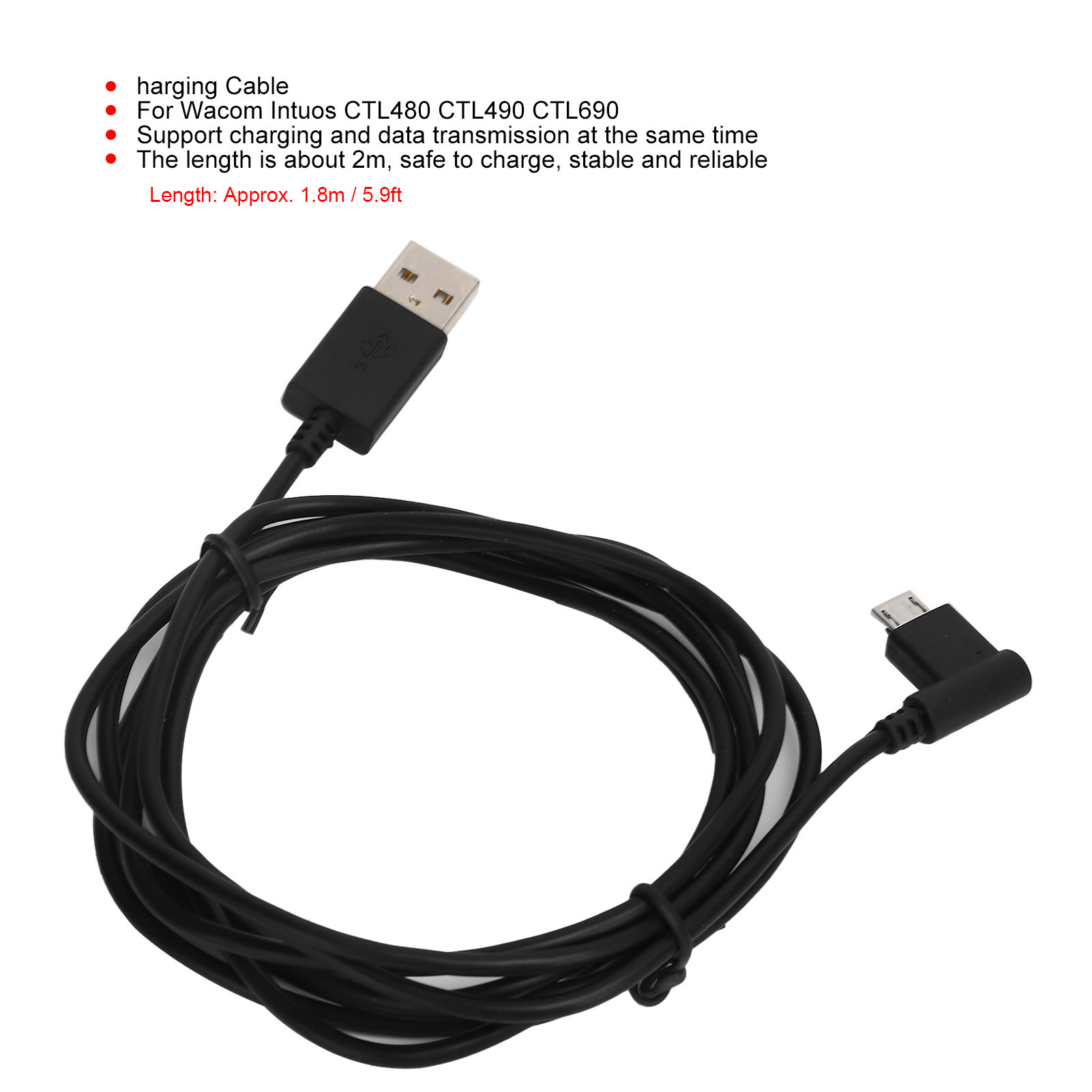 Wacom Tablet Accessories - 1.8 メートル充電ケーブル電源コード充電アクセサリー描画タブレット充電ラインワコム Intuos CTL480 CTL490 CTL690